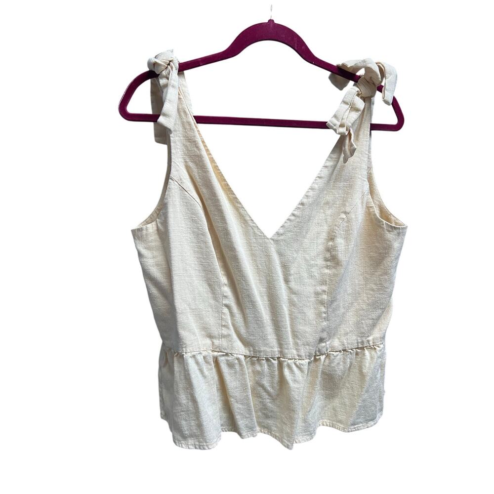 Express Women’s Sleeveless Tie Shoulder Peplum Top Beige Linen Blend Size L